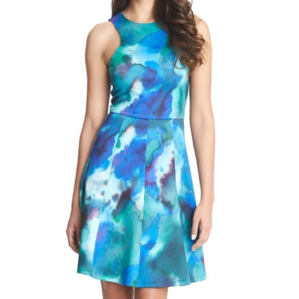 Cynthia Steffe Green Water Colored Dress M